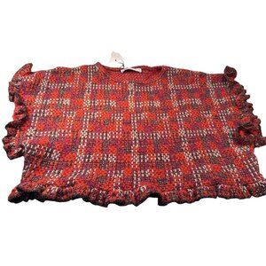 Zara Cropped Blouse Plaid Tweed Sweater Top Womens Knit Ruffled Sleeves Wool
